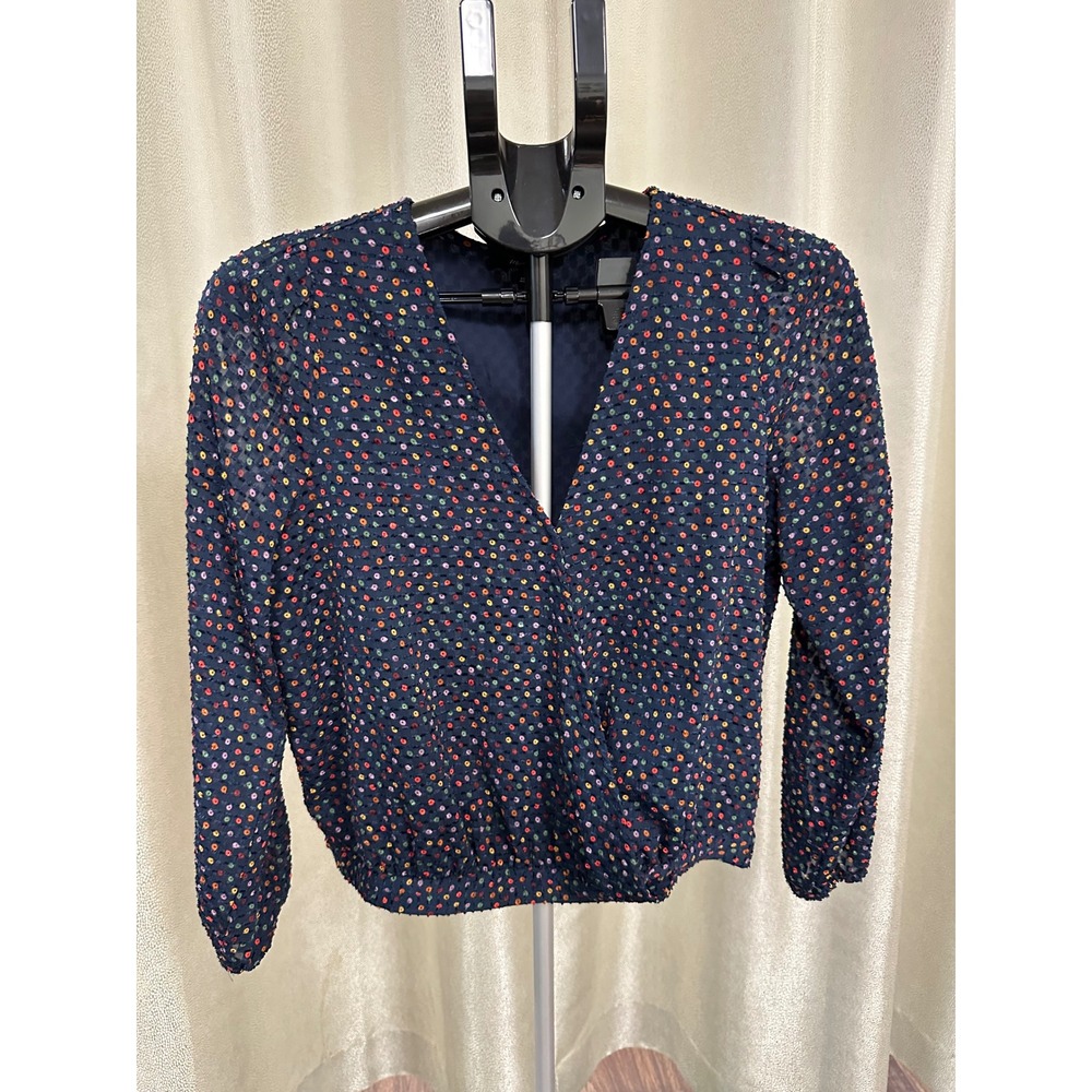 Madewell Lyric Wrap Top in‎ Sugar Dot - Navy Multi - Size Small